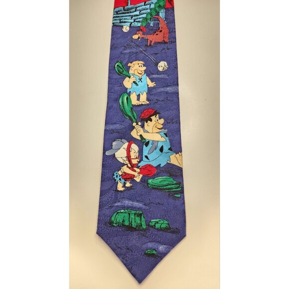 Vintage 58" Hanna Barbera The Flinstones Men's Tie Hand Made In Italy Baseball - Picture 3 of 8